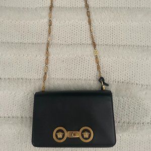 Gianni Versace Black Leather/Gold Chain shoulder bag